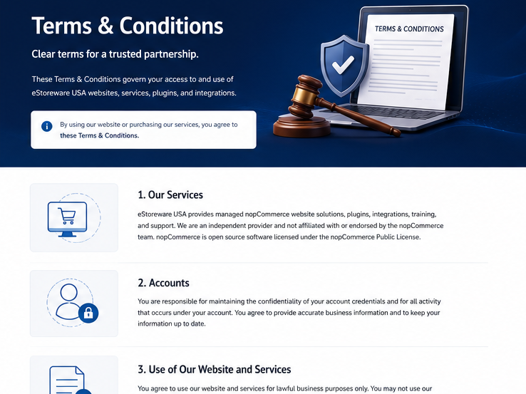 Terms and Conditions document with business agreement and security imagery