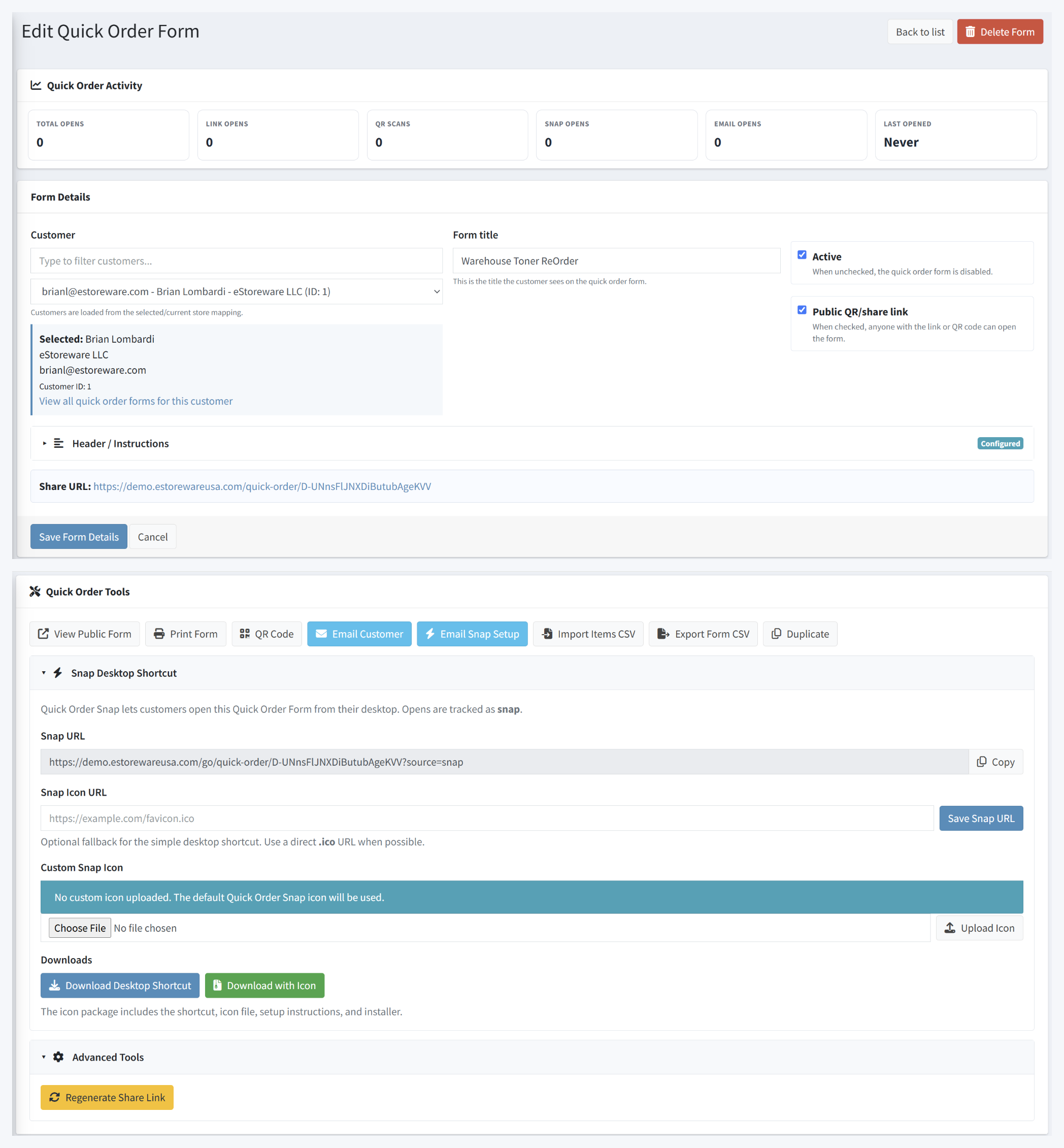 Quick Order Forms nopCommerce administration tools