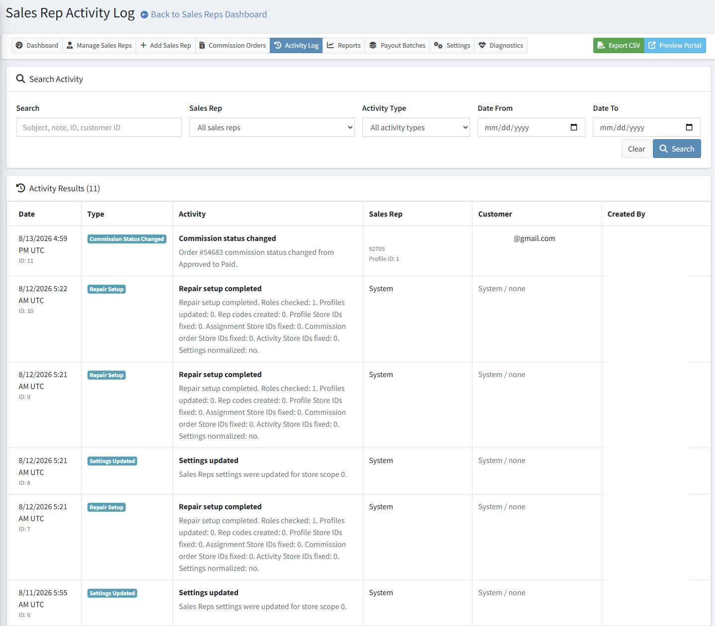 Sales rep activity log and audit trail