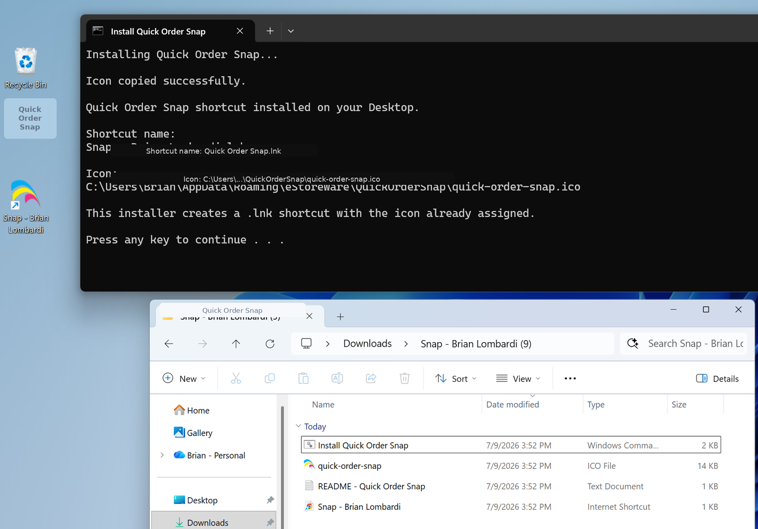 Quick Order Snap installer