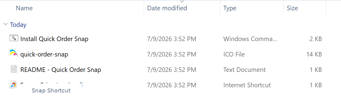 Quick Order Snap downloaded package